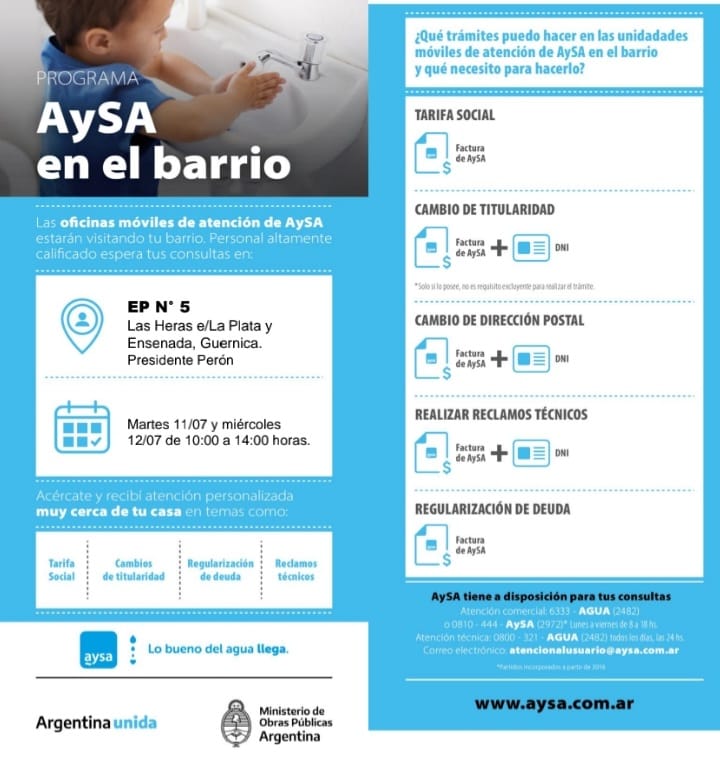 GESTIÓN / MÓVIL DE AYSA ATENDERÁ EN EL BARRIO LAS LOMAS